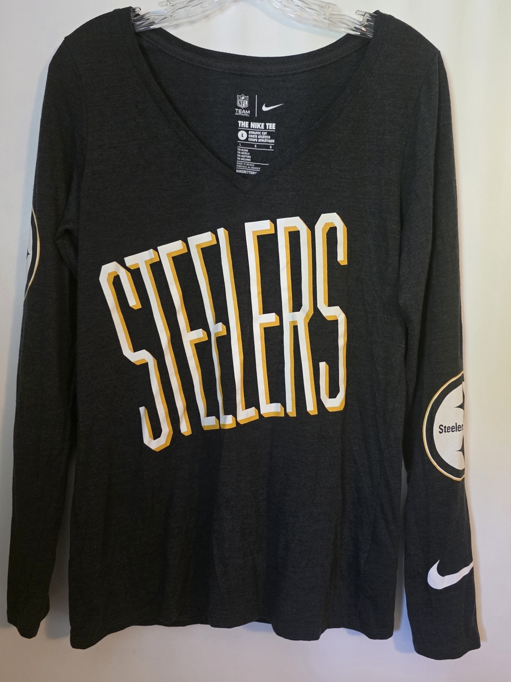 Nike Pittsburgh Steelers Women's Long Sleeve V-Neck Graphic T-Shirt Gameday Fan